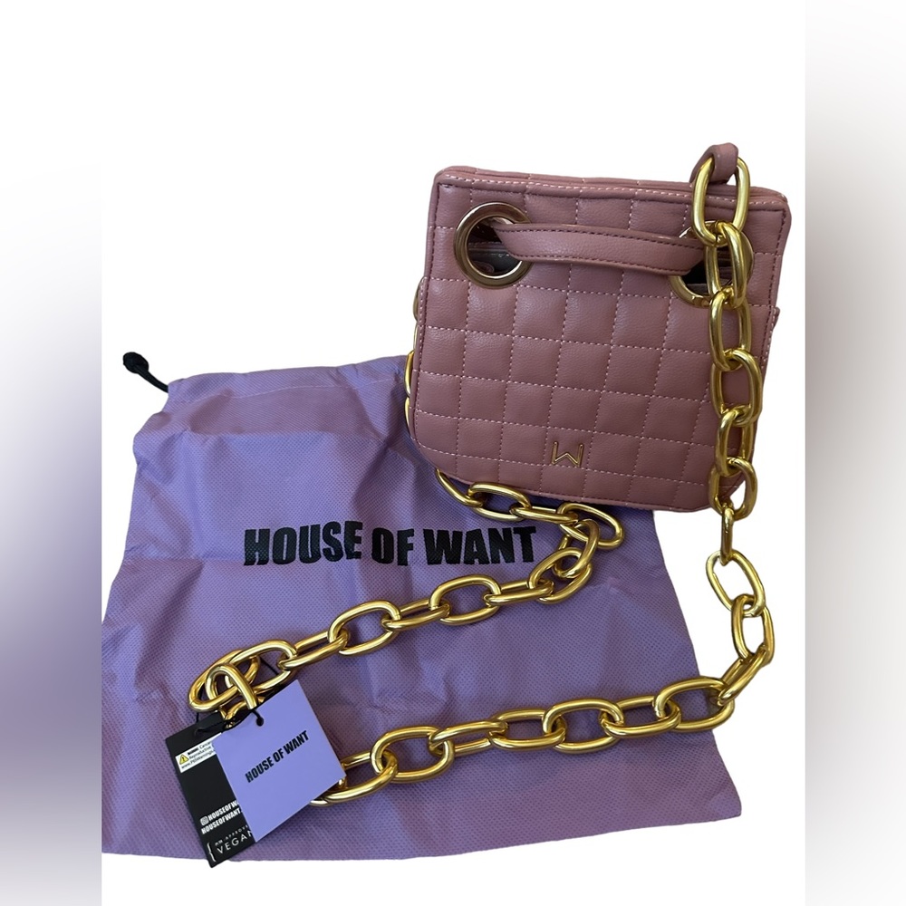 HOUSE OF WANT H.O.W Vegan Quilted Dusty Rose NWT gold strap & w/ dust bag